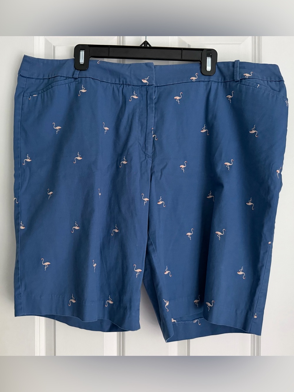 Talbots Navy Blue Bermuda Shorts Pink Flamingo Pattern Plus Size 18w Preppy